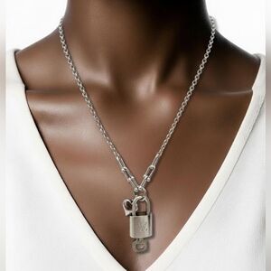 Authentic Louis Vuitton Padlock w/Unbranded Stainless Steel Plated Silver Chain